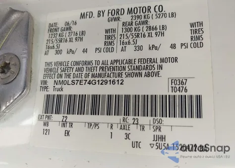 2016 Ford Transit Connect Xl from USA, damaged, VIN NM0LS7E74G1291612